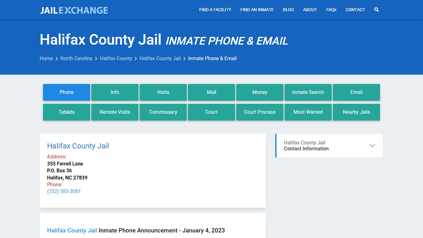 Inmate Phone - Halifax County Jail, NC - Jail Exchange
